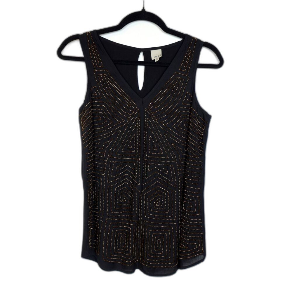Ecru Womens Tank  Size XS Gold Beaded Embellished Whimsygoth